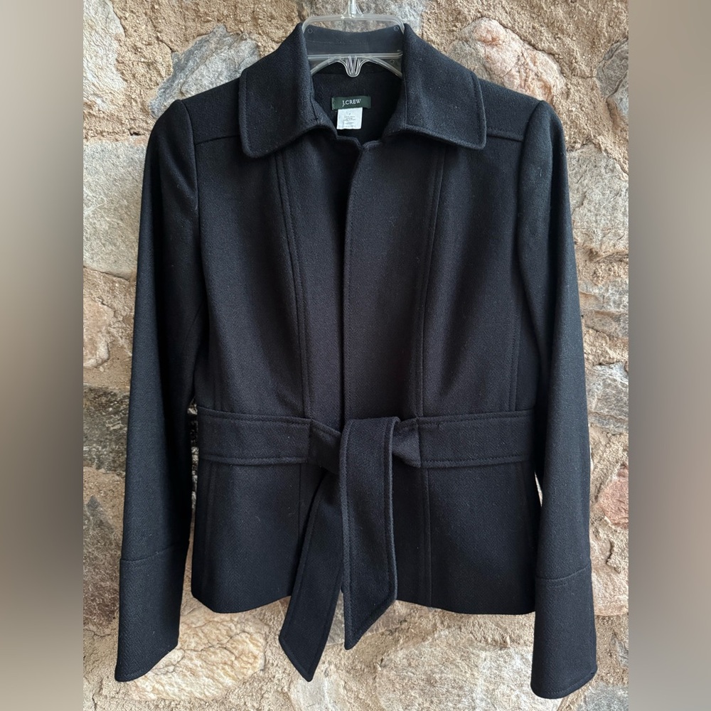 J. Crew Robert Noble Scottish Wool Belted Blazer Black Women’s Size 2